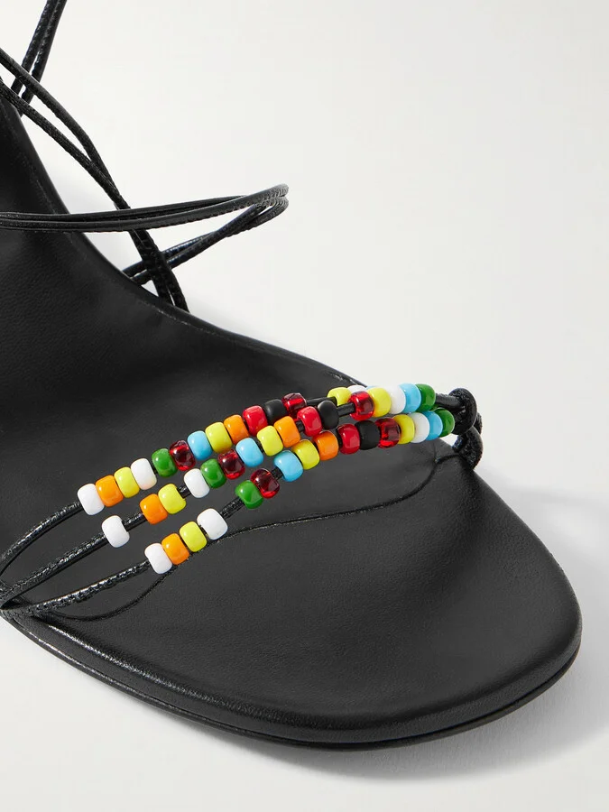 KHAITE - Loop Bead-embellished Leather Sandals - Black - Image 4