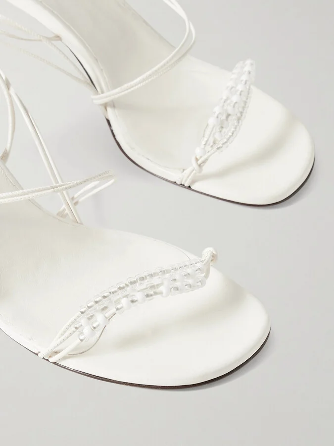 KHAITE - Loop Bead-embellished Leather Sandals - White - Image 4