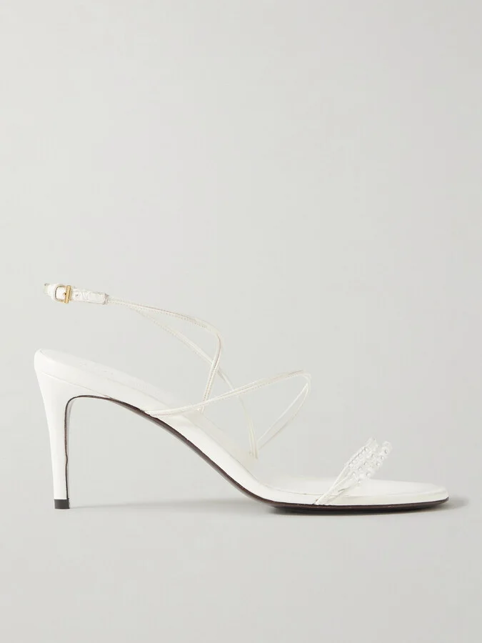 KHAITE - Loop Bead-embellished Leather Sandals - White
