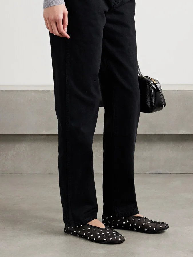 KHAITE - Marcy Crystal-embellished Mesh Ballet Flats - Black - Image 2