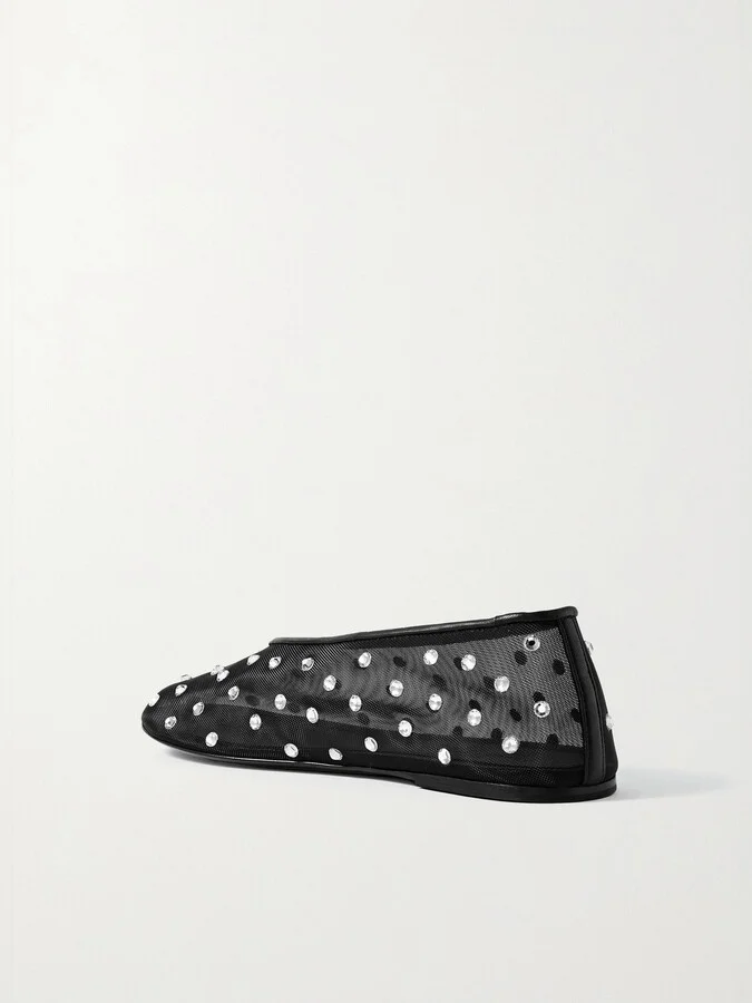 KHAITE - Marcy Crystal-embellished Mesh Ballet Flats - Black - Image 3