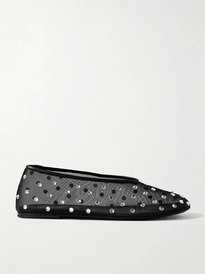 KHAITE - Marcy Crystal-embellished Mesh Ballet Flats - Black