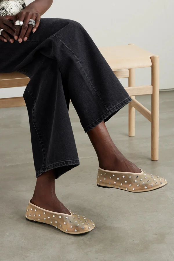 KHAITE - Marcy Crystal-embellished Mesh Ballet Flats - Neutrals - Image 2