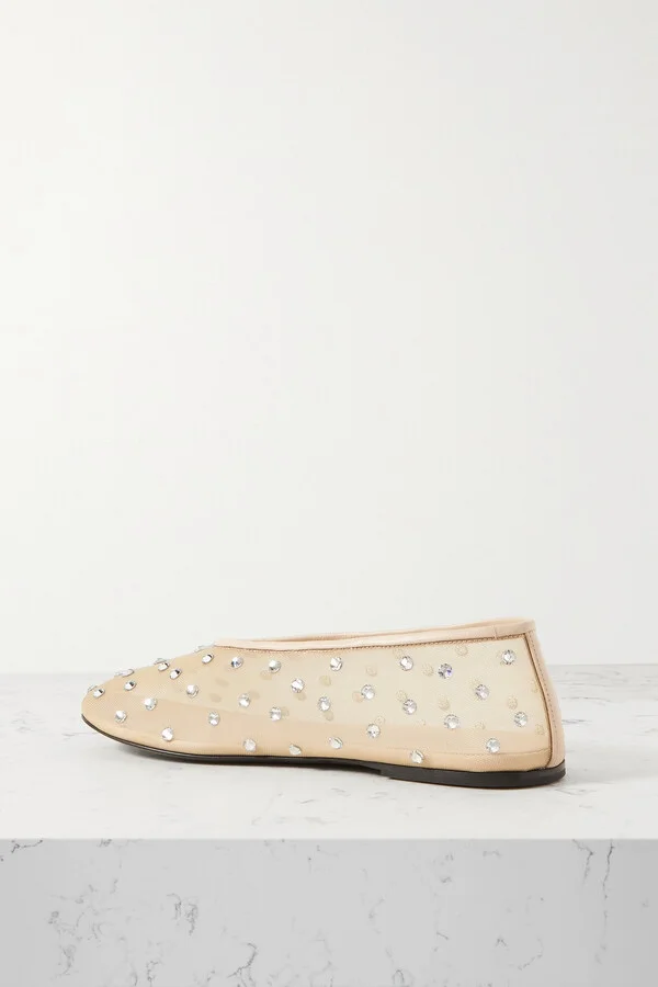KHAITE - Marcy Crystal-embellished Mesh Ballet Flats - Neutrals - Image 3