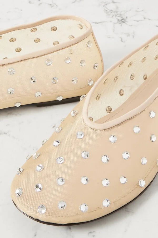 KHAITE - Marcy Crystal-embellished Mesh Ballet Flats - Neutrals - Image 4
