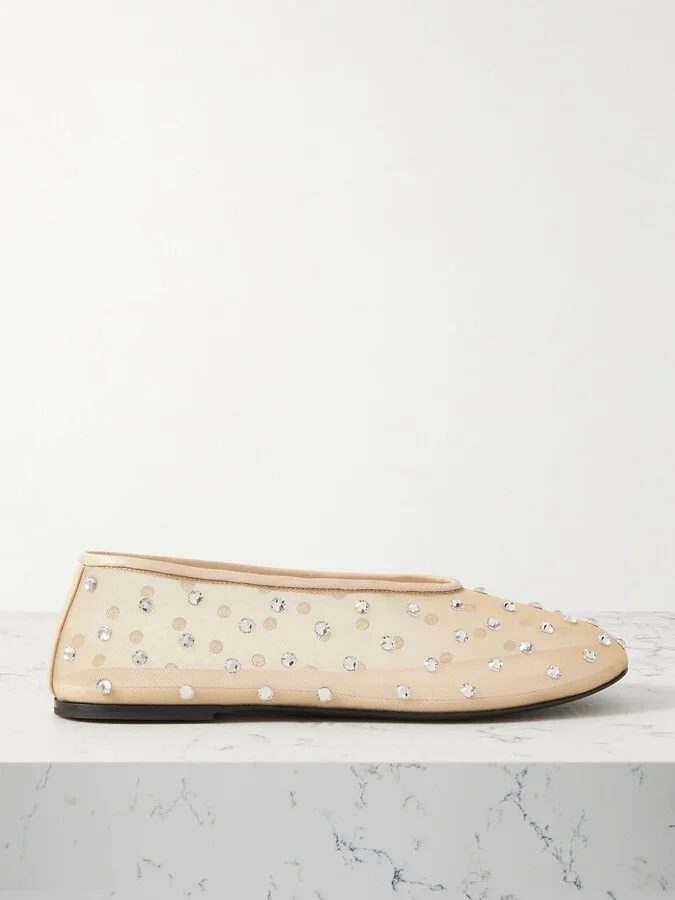 KHAITE - Marcy Crystal-embellished Mesh Ballet Flats - Neutrals