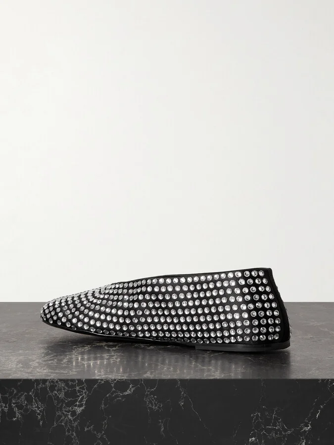 KHAITE - Marcy Crystal-embellished Satin Ballet Flats - Black - Image 3