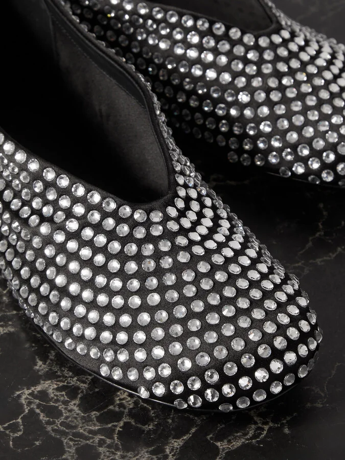 KHAITE - Marcy Crystal-embellished Satin Ballet Flats - Black - Image 4