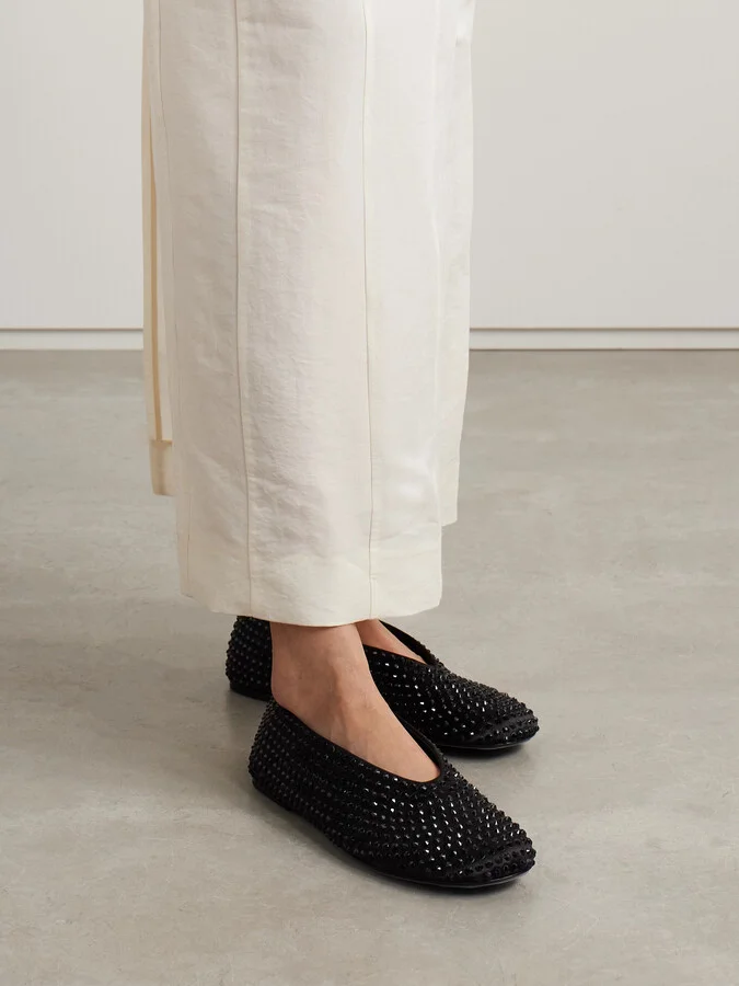 KHAITE - Marcy Crystal-embellished Satin Ballet Flats - Black - Image 2