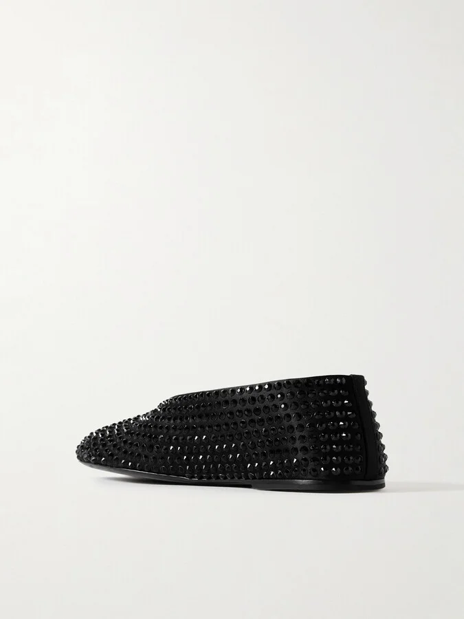KHAITE - Marcy Crystal-embellished Satin Ballet Flats - Black - Image 3
