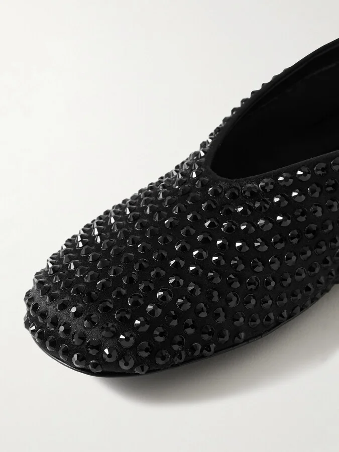 KHAITE - Marcy Crystal-embellished Satin Ballet Flats - Black - Image 4