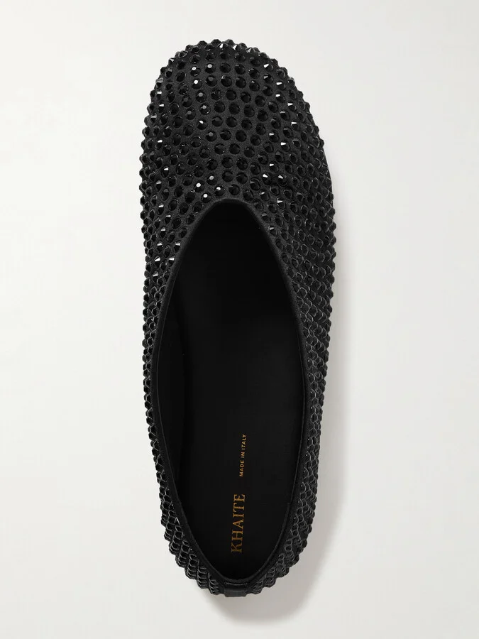 KHAITE - Marcy Crystal-embellished Satin Ballet Flats - Black - Image 5