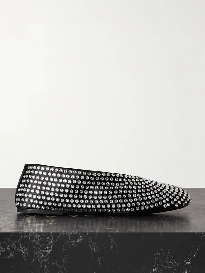 KHAITE - Marcy Crystal-embellished Satin Ballet Flats - Black