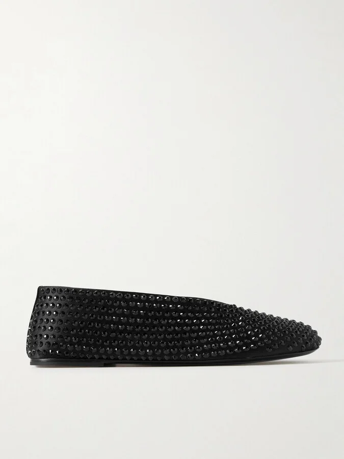 KHAITE - Marcy Crystal-embellished Satin Ballet Flats - Black