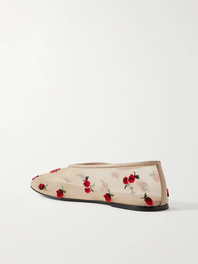 KHAITE - Marcy Embroidered Mesh Ballet Flats - Cream - Image 2