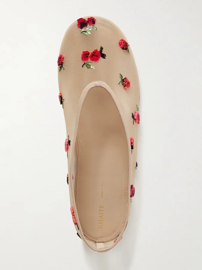 KHAITE - Marcy Embroidered Mesh Ballet Flats - Cream - Image 4