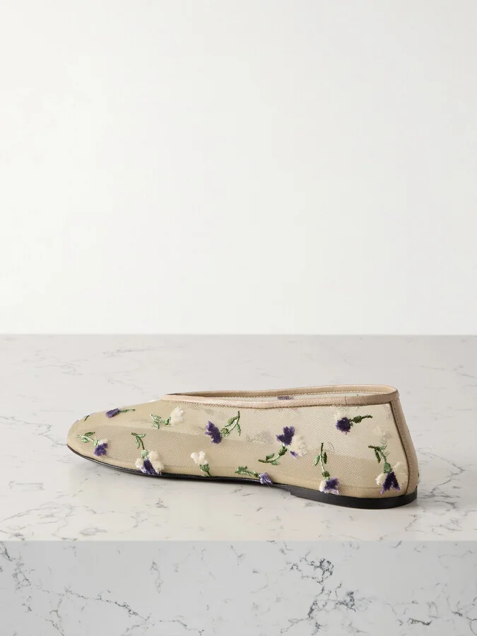 KHAITE - Marcy Embroidered Mesh Ballet Flats - Neutrals - Image 3