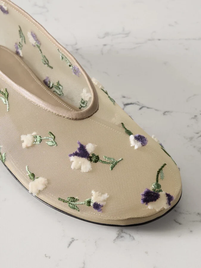 KHAITE - Marcy Embroidered Mesh Ballet Flats - Neutrals - Image 4