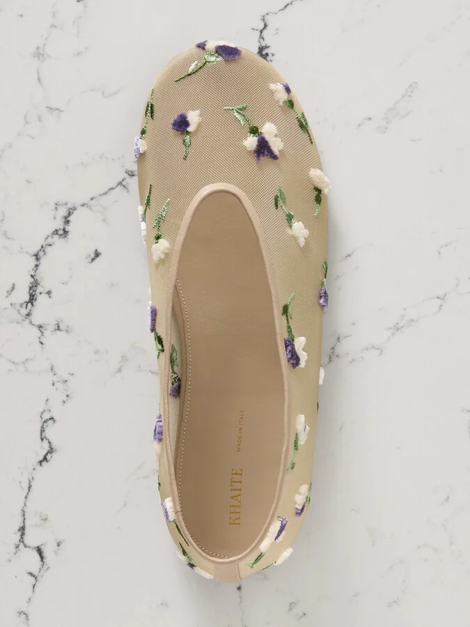 KHAITE - Marcy Embroidered Mesh Ballet Flats - Neutrals - Image 5
