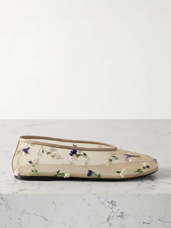 KHAITE - Marcy Embroidered Mesh Ballet Flats - Neutrals