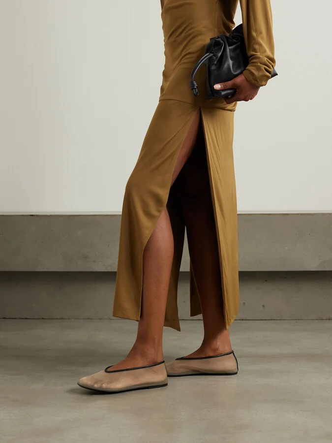 KHAITE - Marcy Leather-trimmed Mesh Ballet Flats - Neutrals - Image 2