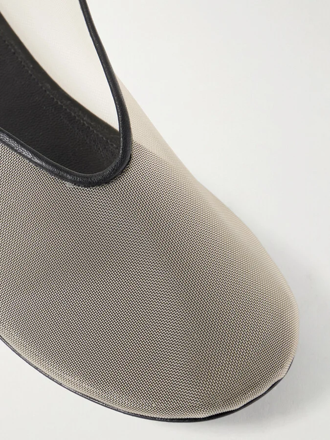 KHAITE - Marcy Leather-trimmed Mesh Ballet Flats - Neutrals - Image 4