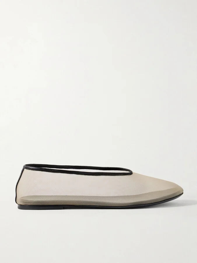 KHAITE - Marcy Leather-trimmed Mesh Ballet Flats - Neutrals