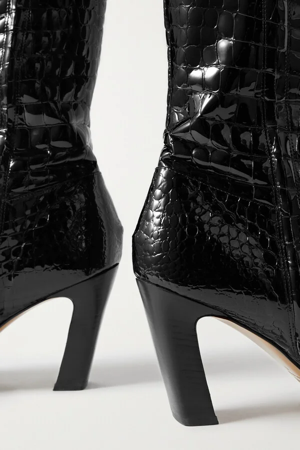 KHAITE - Marfa Croc-effect Leather Over-the-knee Boots - Black - Image 4
