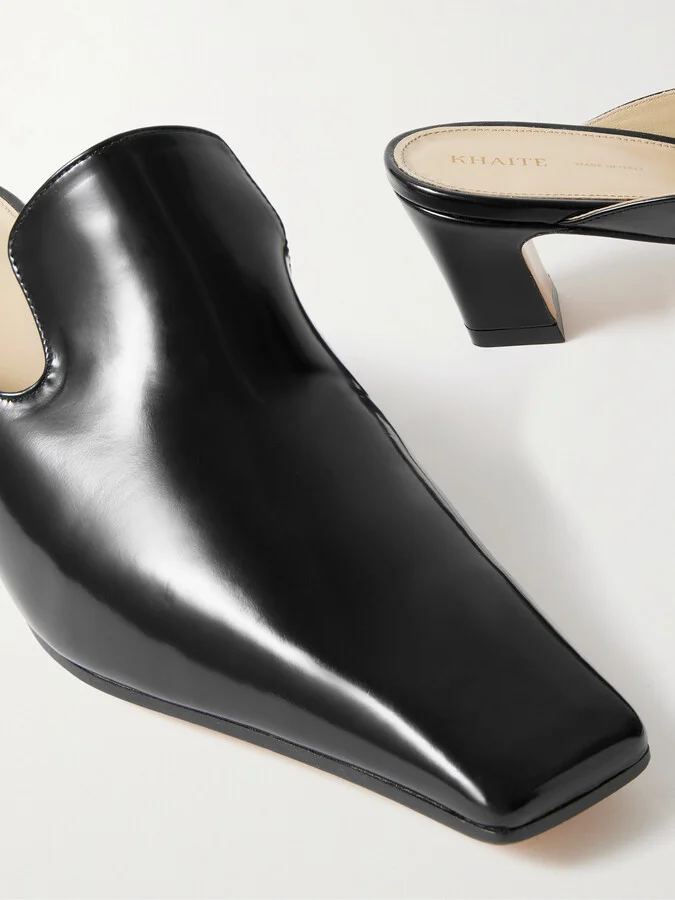 KHAITE - Marfa Glossed-leather Mules - Black - Image 4