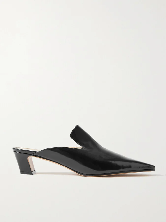 KHAITE - Marfa Glossed-leather Mules - Black