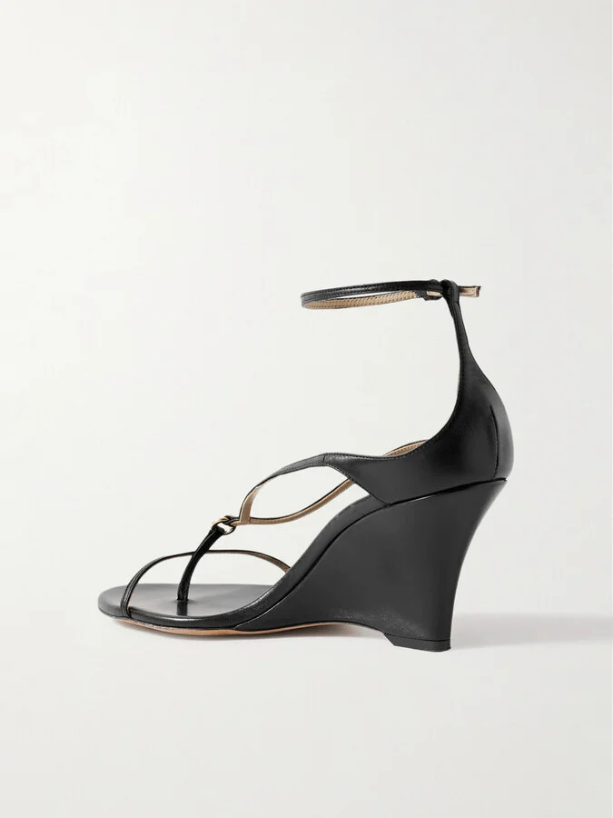 KHAITE - Marion Embellished Leather Wedge Sandals - Black - Image 3