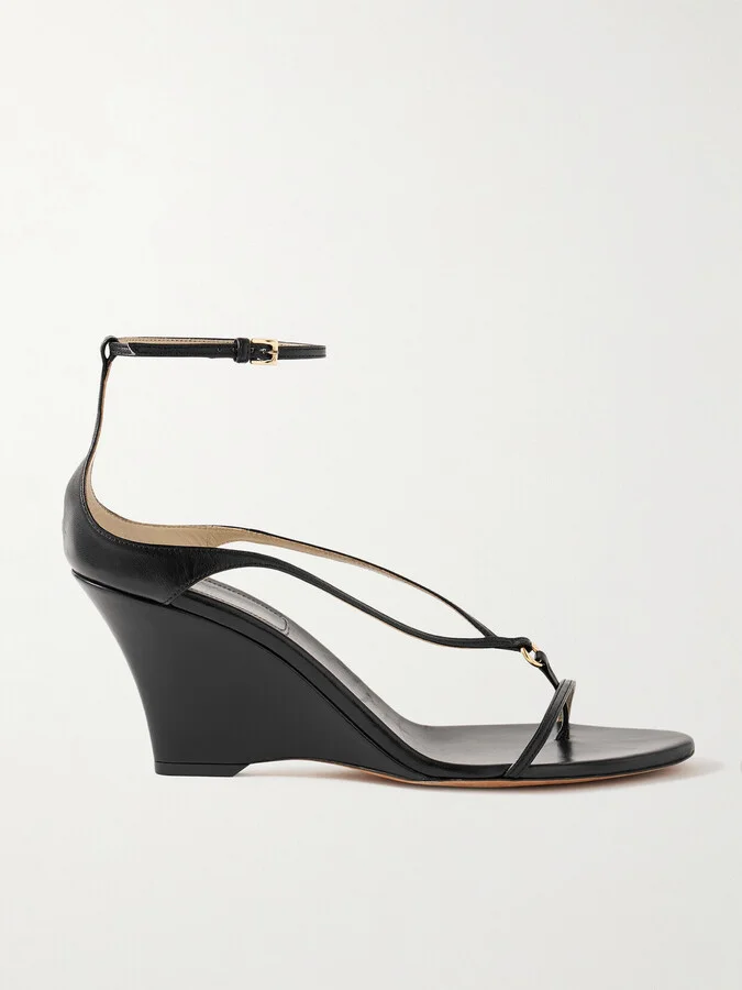 KHAITE - Marion Embellished Leather Wedge Sandals - Black