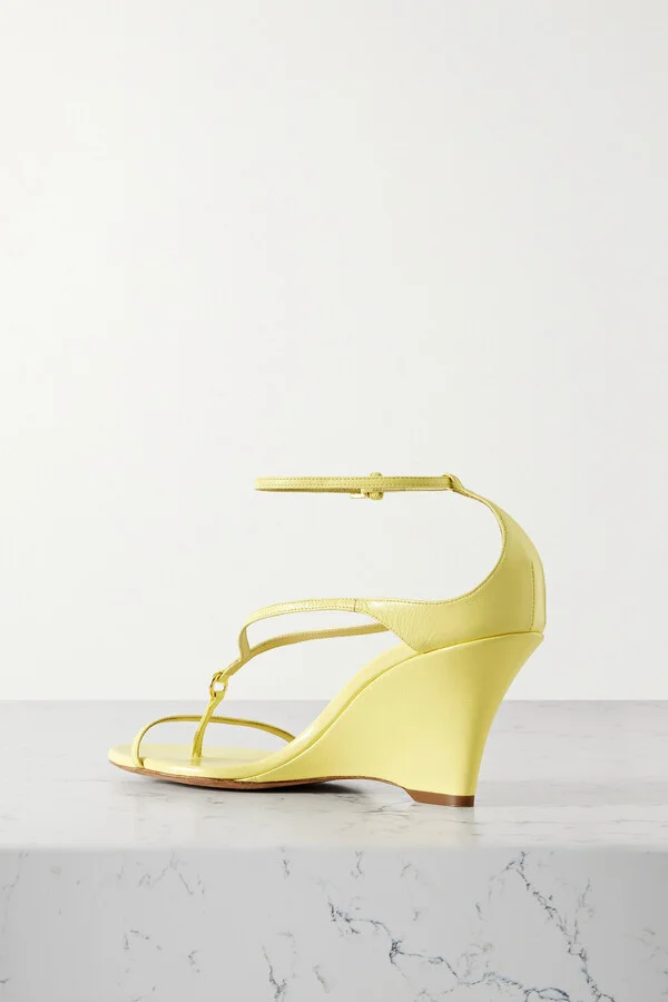 KHAITE - Marion Embellished Leather Wedge Sandals - Yellow - Image 3