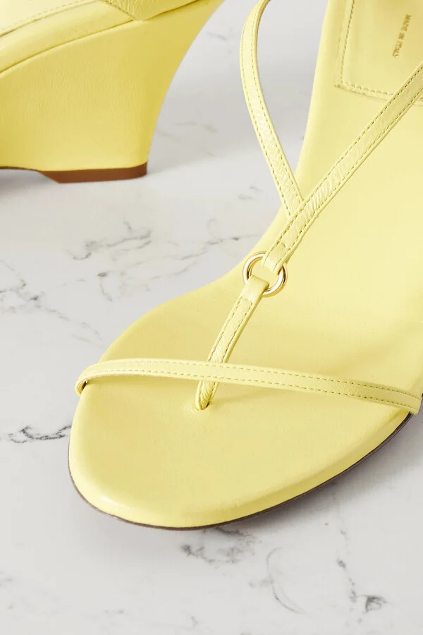 KHAITE - Marion Embellished Leather Wedge Sandals - Yellow - Image 4