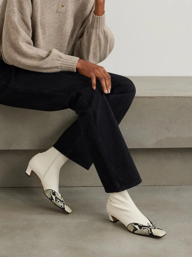 KHAITE - Nevada Snake-effect Leather Ankle Boots - White - Image 2