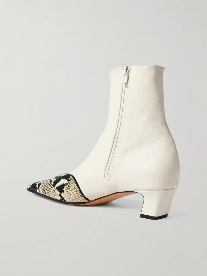 KHAITE - Nevada Snake-effect Leather Ankle Boots - White - Image 3