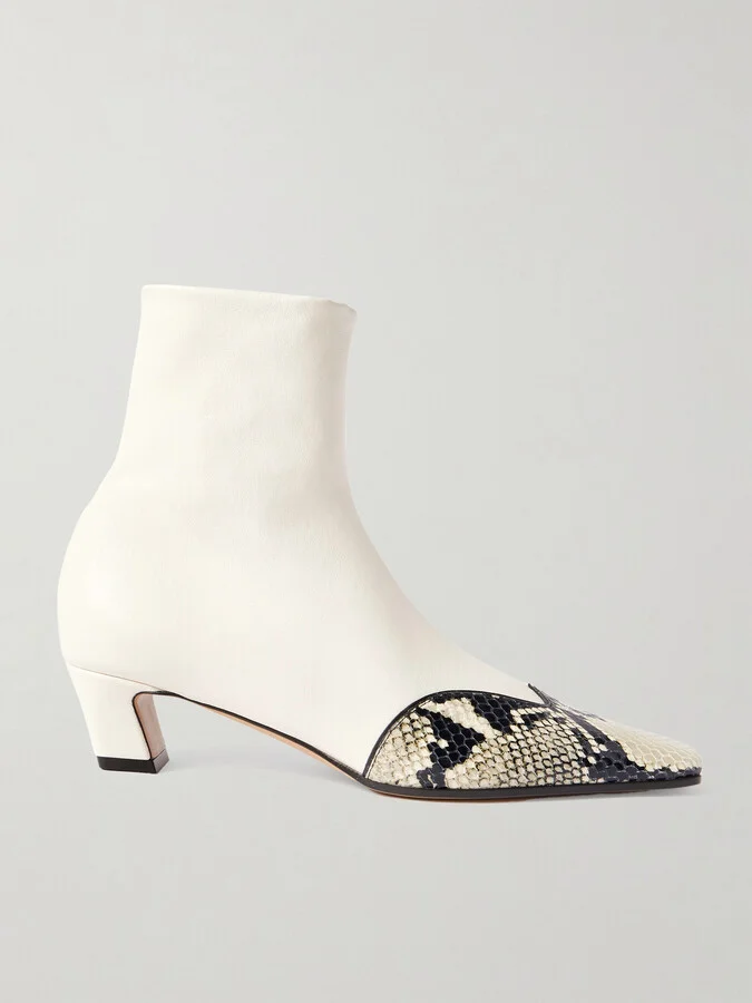 KHAITE - Nevada Snake-effect Leather Ankle Boots - White
