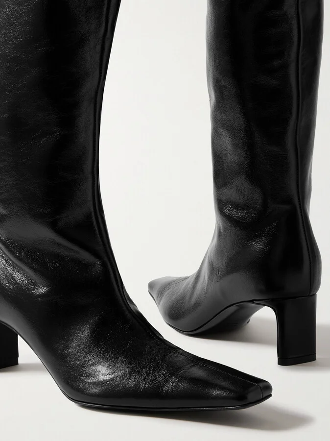 KHAITE - Ona Crinkled-leather Knee Boots - Black - Image 4