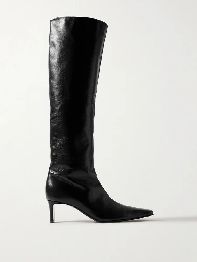 KHAITE - Ona Crinkled-leather Knee Boots - Black