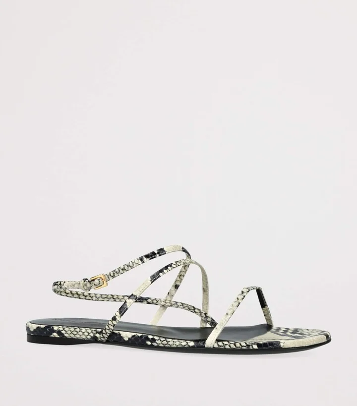 Khaite Python-Embossed Leather Loop Flat Sandals - Image 3