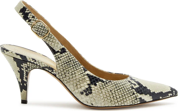 Khaite River 75 Python-effect Leather Slingback Pumps