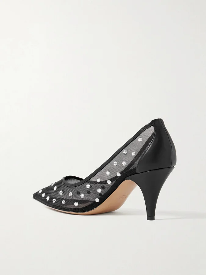 KHAITE - River Iconic Leather-trimmed Crystal-embellished Mesh Pumps - Black - Image 3