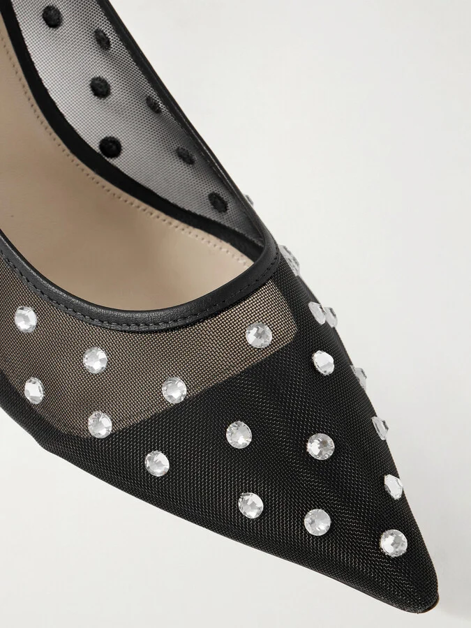KHAITE - River Iconic Leather-trimmed Crystal-embellished Mesh Pumps - Black - Image 4