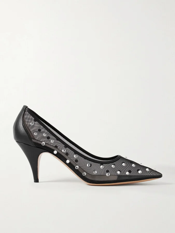 KHAITE - River Iconic Leather-trimmed Crystal-embellished Mesh Pumps - Black
