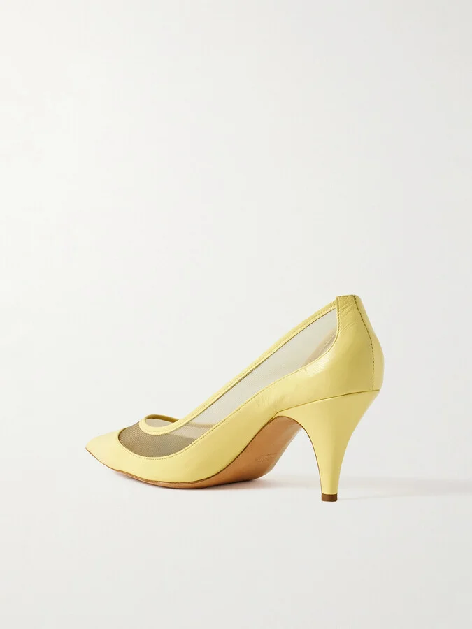 KHAITE - River Iconic Mesh-trimmed Leather Pumps - Yellow - Image 3