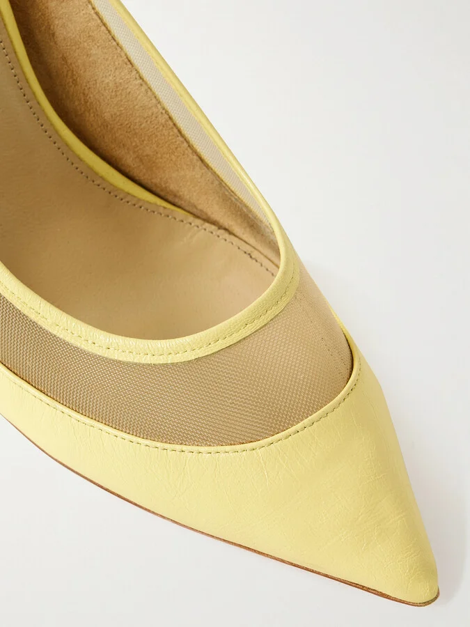 KHAITE - River Iconic Mesh-trimmed Leather Pumps - Yellow - Image 4