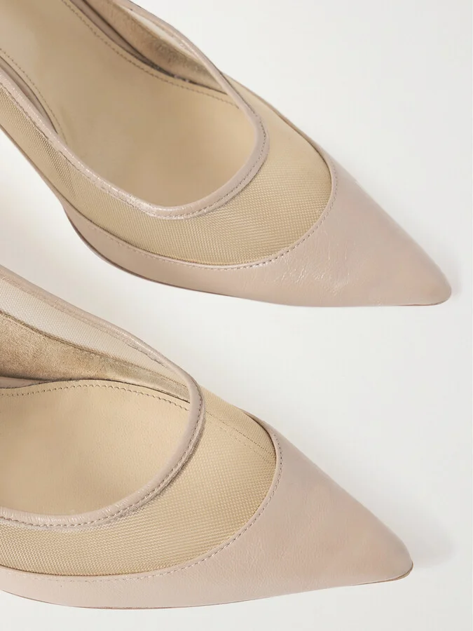 KHAITE - River Iconic Mesh-trimmed Patent-leather Pumps - Neutrals - Image 4