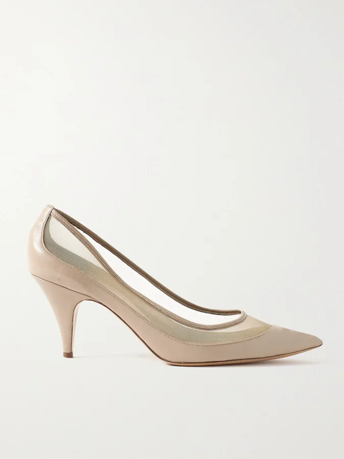 KHAITE - River Iconic Mesh-trimmed Patent-leather Pumps - Neutrals