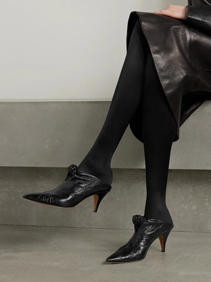 KHAITE - Rowan Knotted Crinkled-leather Mules - Black - Image 2