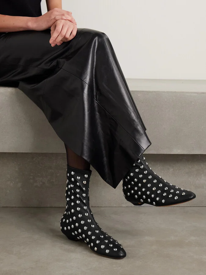 KHAITE - Studded Leather Ankle Boots - Black - Image 2